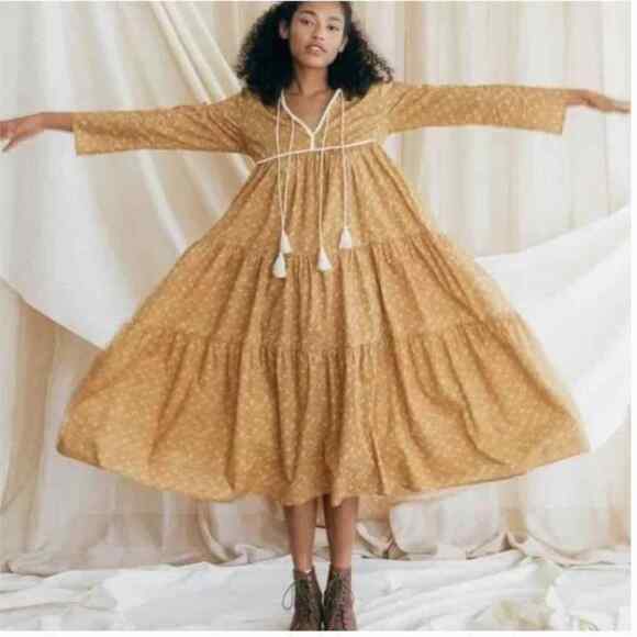 Christy Dawn Sz LP Petites Womens The Paloma Floral Dress Tiered Midi - Picture 8 of 8